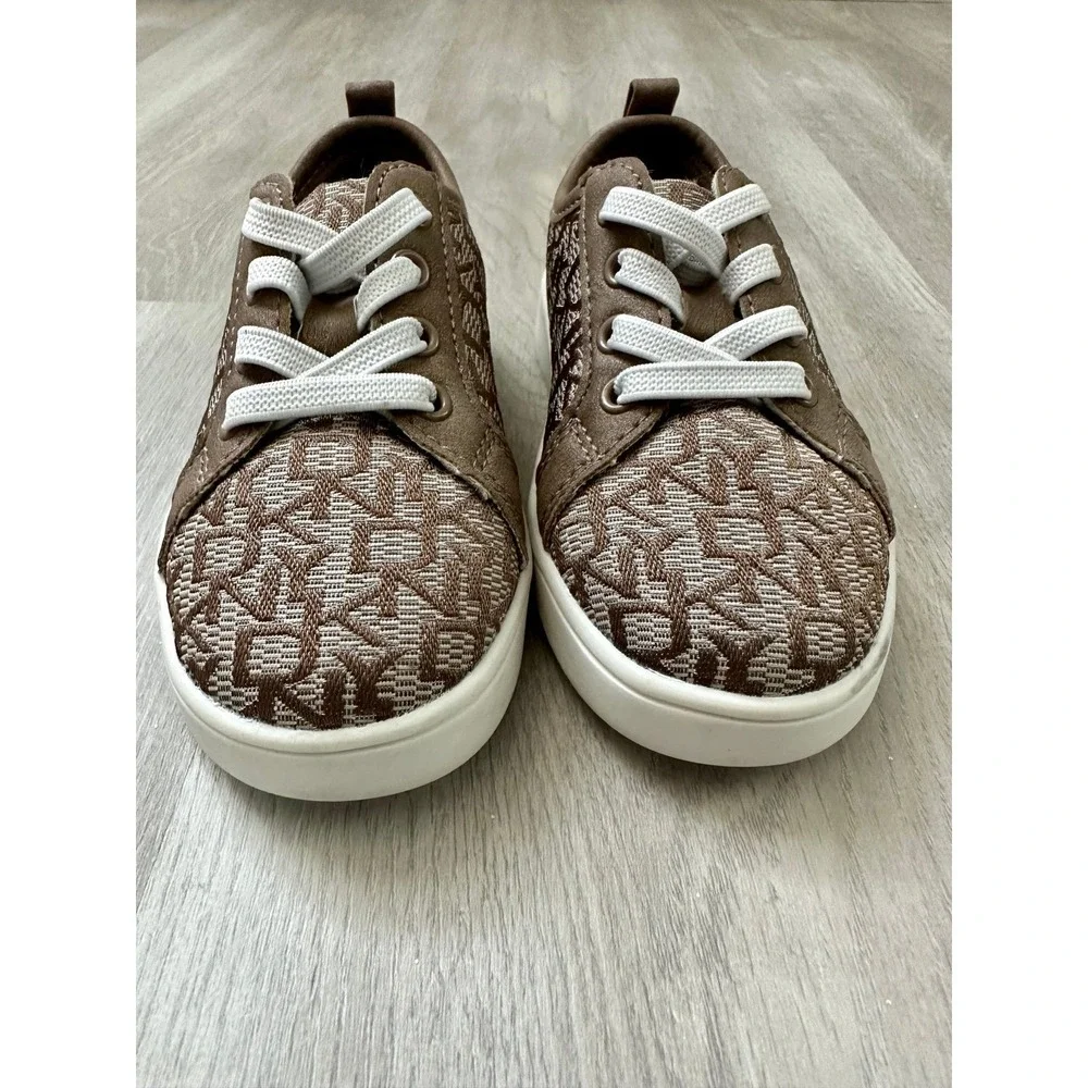 DKNY Kids Brown Signature Logo Print Lace‎ Up Fashion Sneakers Size 7/6
